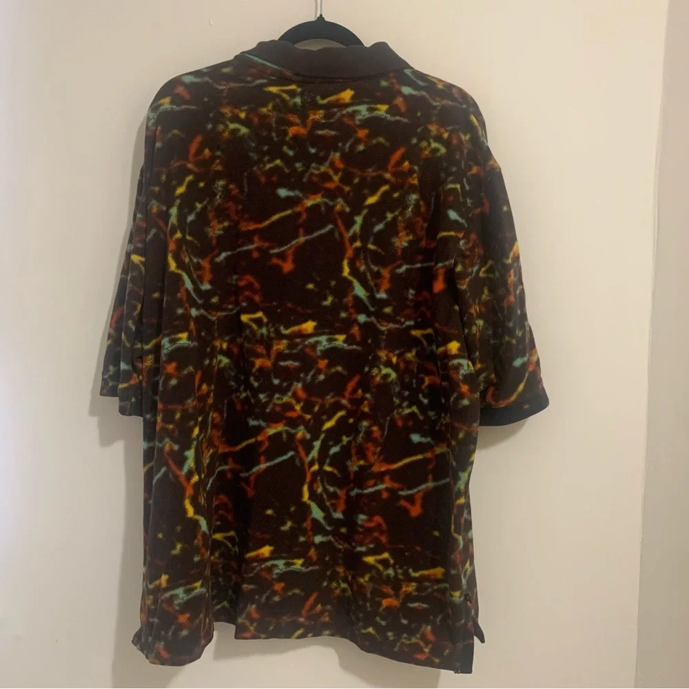 Rocawear Polo Shirt Brown Colorful Splatter Logo Men’s 2x 2XL Top with Pin - Picture 7 of 7